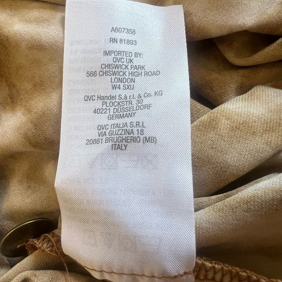 Susan Graver Golden Brown Abstract Printed Liquid Knit Elbow Sleeve Dress Sz 4X - Picture 11 of 12